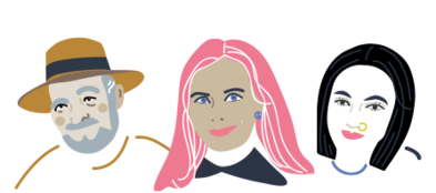 Illustration mit Frau, älterem Mann und junger Frau